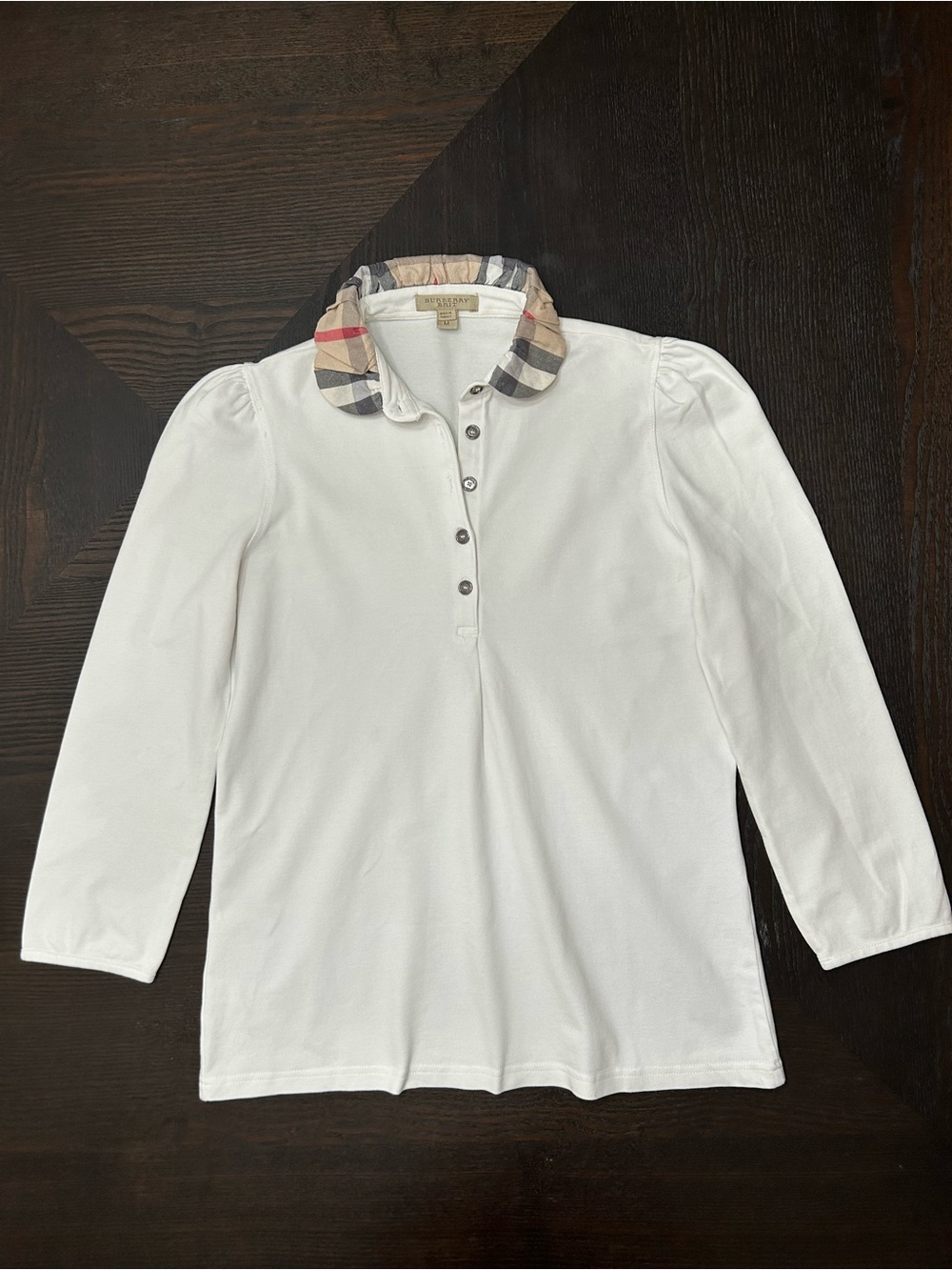 BURBERRY BRIT NOVA CHECK 3/4 SLEEVE PREPPY STYLE COLLAR POLO SHIRT